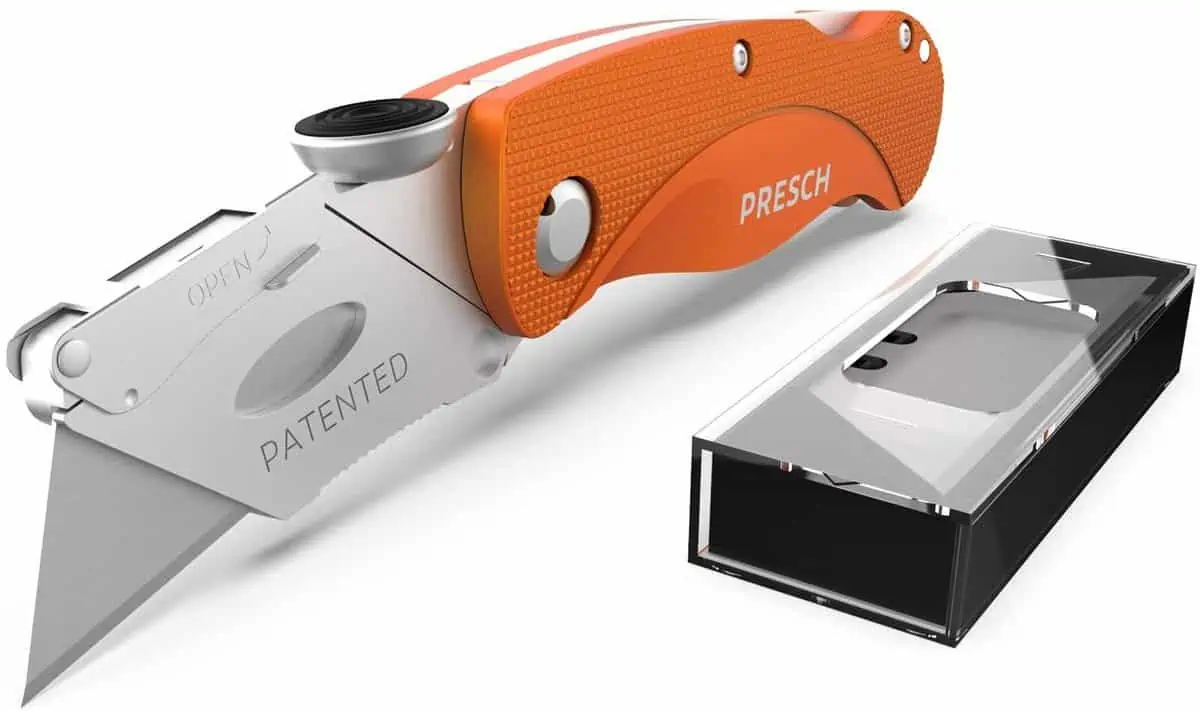 Presch Teppichmesser Profi – Faltbares Cuttermesser Extra Scharf mit 10 Ersatzklingen für 9,99 € [Prime] statt 16,99 €