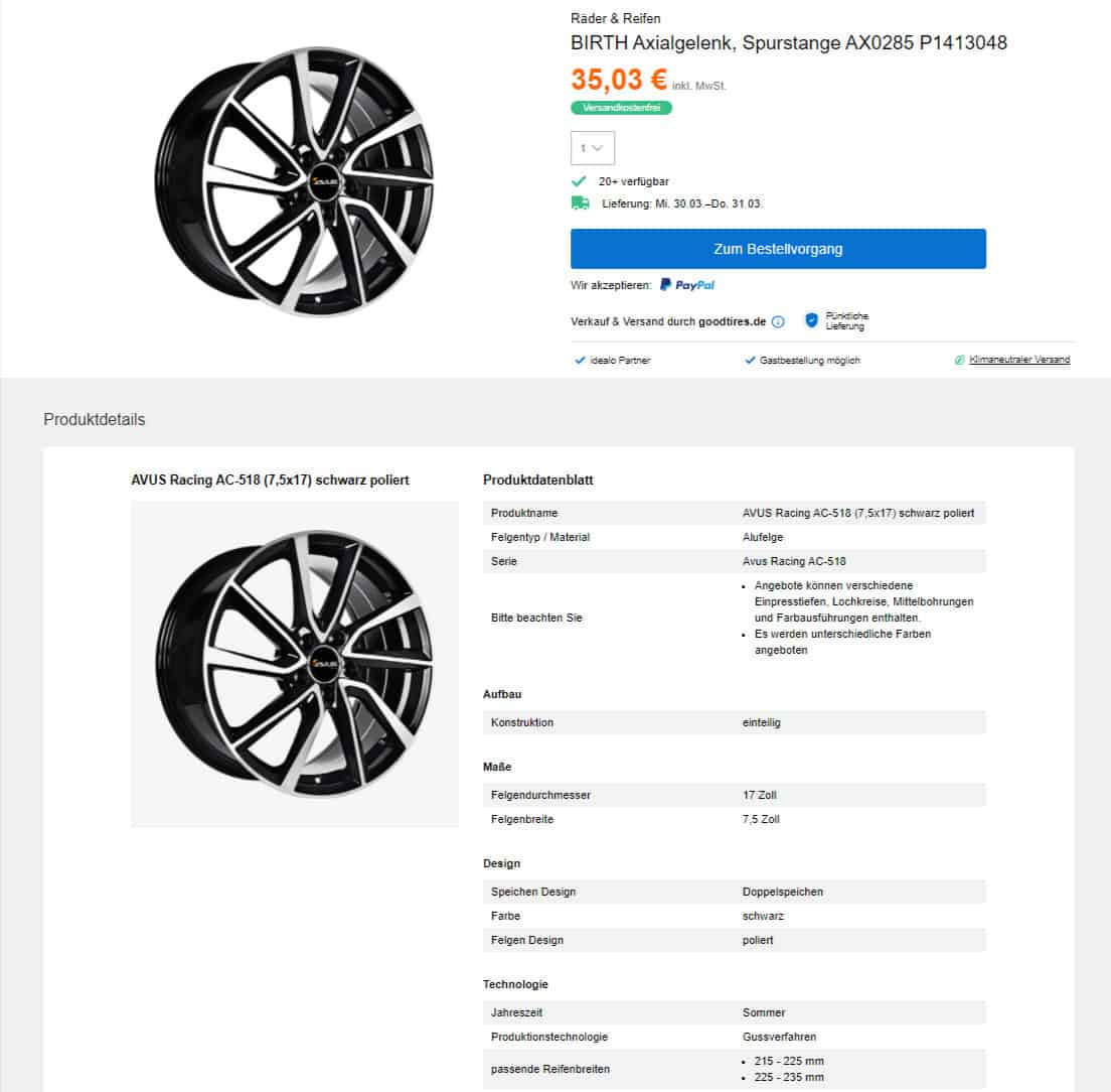 Avus Racing Ac 518 75X17 Schwarz Poliert 1 1