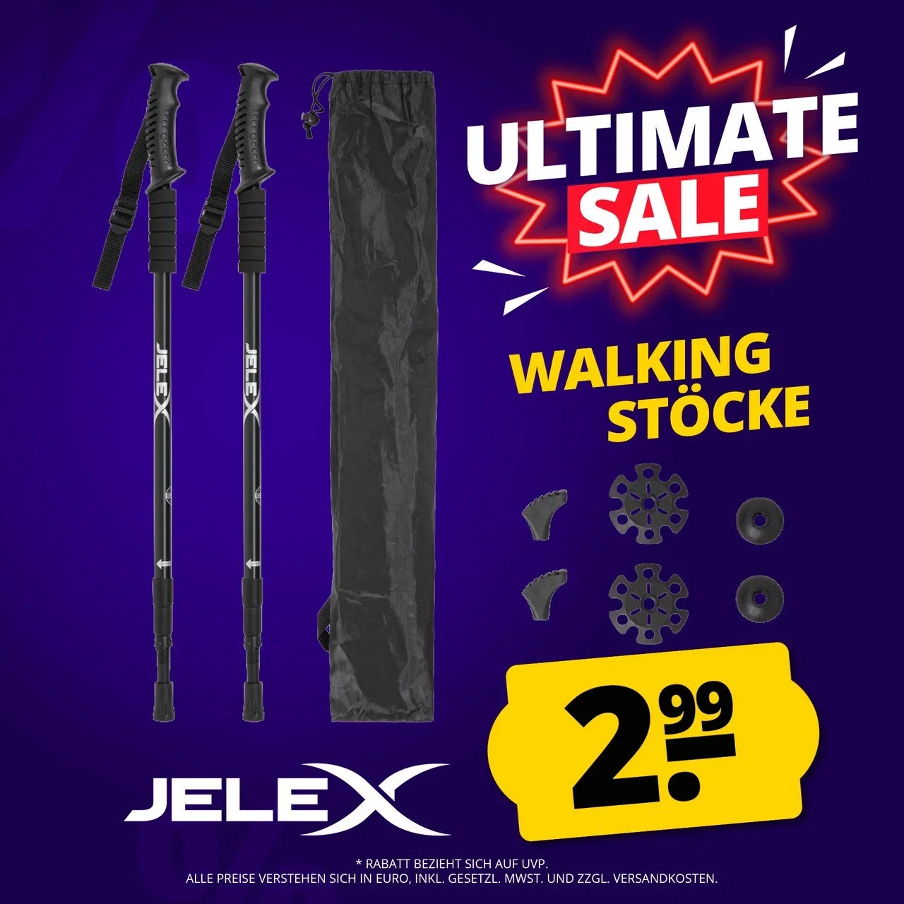 JELEX Nature Walking Stöcke (Schwarz oder Silber)