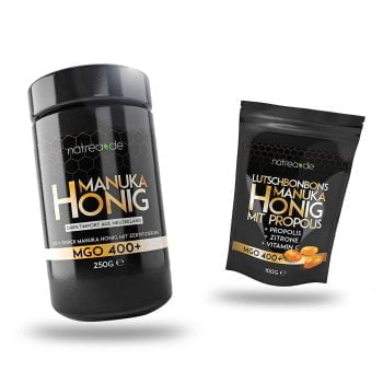 Natrea Manuka Honig MGO 400 250g gratis Manuka Bonbons e1647261237743