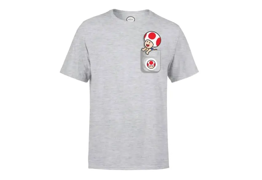 Nintendo Super Mario Toad Pocket Herren T-Shirt – Hellgrau (Gr. S bis XXL) für 13,98 € inkl. Versand statt 24,98 €