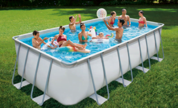 OUTTECH Premium FRAME Pool weiss PVC Stahl 594x274x132 cm jede Menge Zubehoer inklusive rechtecki