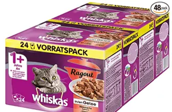 Whiskas 1 Katzenfutter Ragout – Klassische Auswahl in Gelee – Hochwertiges Nassfutter mit wichtige