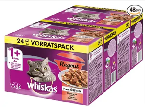 Whiskas Portionsbeutel Multipack 1+ Ragout in Gelee mit Klassische Auswahl 2 x 24 x 85g ab 6,74 € (Prime)