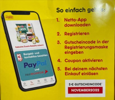 5 E fuer Neu Registrierungen in der Netto App