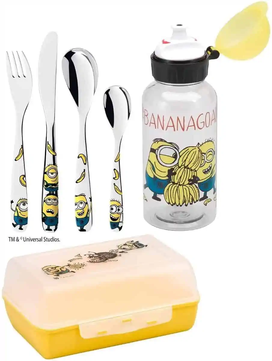 WMF Minions Kinderbesteck Edelstahl 6-teilig + Brotdose + Trinkflasche (spülmaschinengeeignet) für 23,83 € [Prime] statt 34,17 €