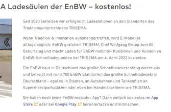 An EnBW Schnellladepunkten bei TRIGEMA kostenlos laden   EnBW