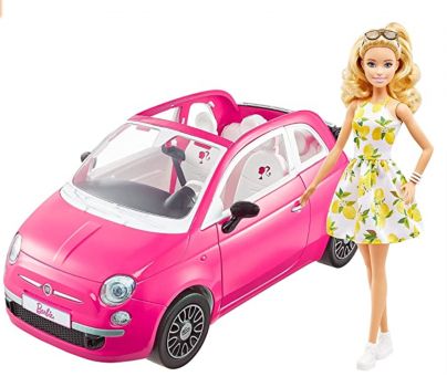 Barbie GXR57 Puppe und Fiat Viersitzer und Barbie Puppe mit Moden und Accessoires Geschenk für K