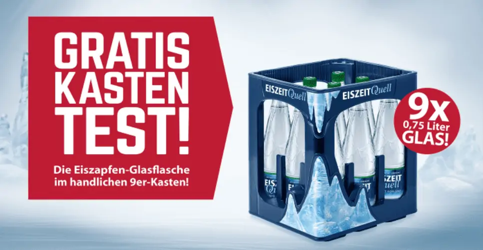 Gratis testen: EiszeitQuell Mineralwasser 9er-Kasten mit 0,75 L Glasflaschen (Cashback)