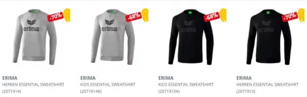 Erima Essential Herren & Kinder Sweatshirt (Gr. S bis 3XL) für 16,27 € inkl. Versand