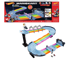 Hot Wheels Gxx41 Mario Kart Regenbogen Boulevard Rennstrecke Mit 2 Aufbaumöglichkeiten 25 Meter