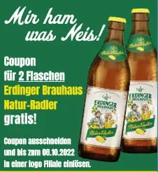Gratis Lokal: 2 Flaschen „Erdinger Brauhaus Natur Radler“ im Logo Getränke Markt (bis 08.10.)