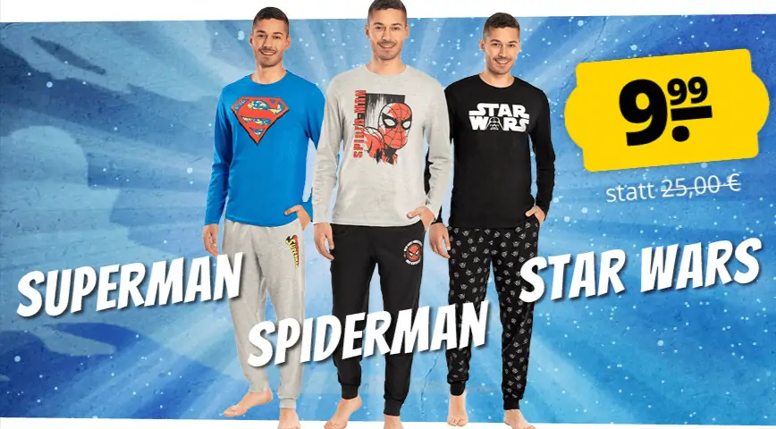 Superhelden/ Film Herren Pyjama Sets (2-tlg.) für je 13,94 € inkl. Versand (statt 20,00 €)