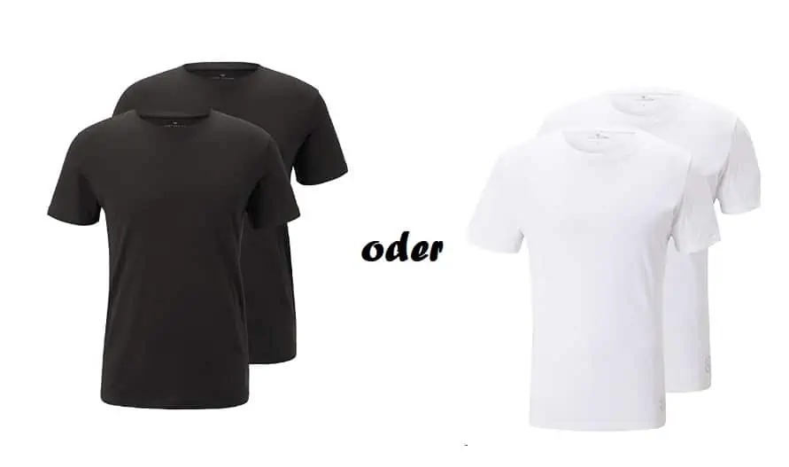 2er-Pack TOM TAILOR Herren T-Shirt in weiß oder schwarz (Gr. S bis 3XL) für 10,99 € [Prime] statt 15,47 €