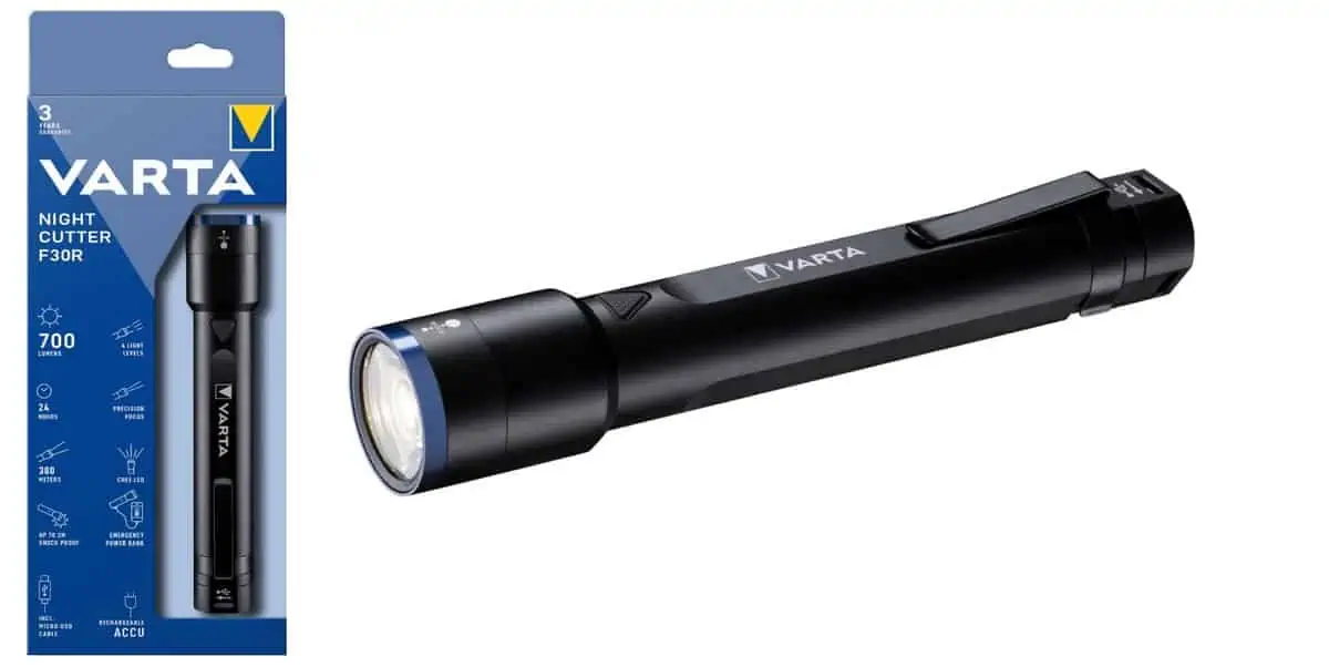 VARTA Night Cutter F30R wiederaufladbare Premium-Taschenlampe und Power Bank (2600mAh) für 19,43 € [Prime] statt 31,64 €