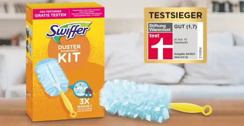 Gratis Testen: Swiffer Staubmagnet Starterset (mit Griff + 3 und 7 Tücher) 100% Cashback