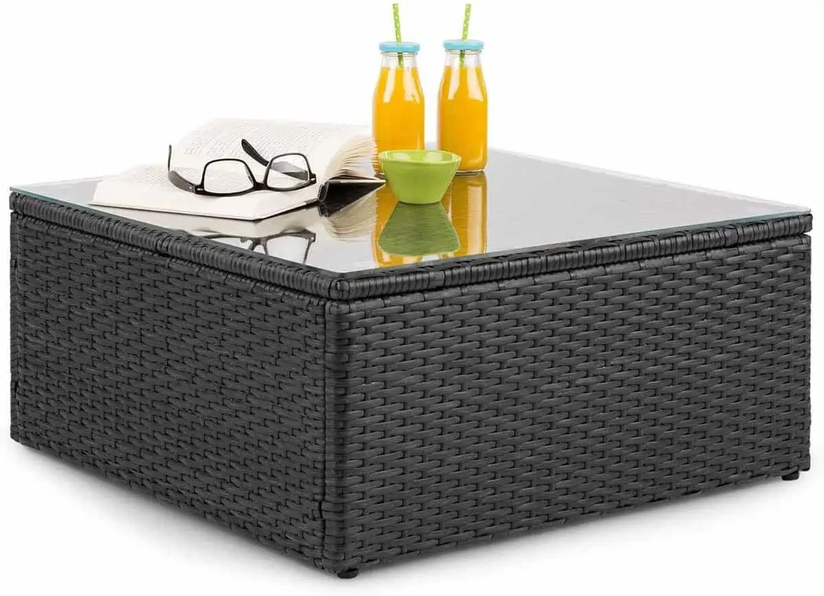 blumfeldt Theia Loungetisch Beistelltisch/Gartentisch (aus Polyrattan, Glasplatte, platzsparend) dunkelgrau für 79,99 € inkl. Versand statt 96,99 €