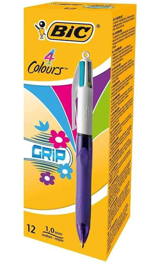12er-Pack BIC Kugelschreiber Set 4 Colours Grip FUN für 9,10 € [Prime] statt 26,00 €