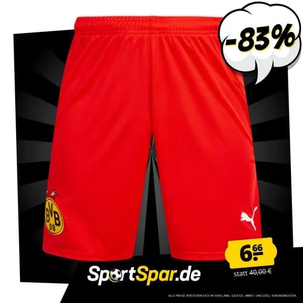 Borussia Dortmund BVB Puma Herren Torwart Shorts (Gr. S bis XXL) für 6,66 € zzgl. 3,95 Versand (statt 19,94 €)