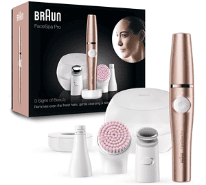 Braun Facespa Pro Beauty Set Mit Gesichtsepilierer Damen Gesichtsreinigungsbuerste Aufsatz Halter