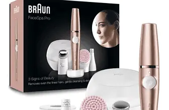 Braun FaceSpa Pro Beauty Set mit Gesichtsepilierer Damen Gesichtsreinigungsbuerste Aufsatz Halter