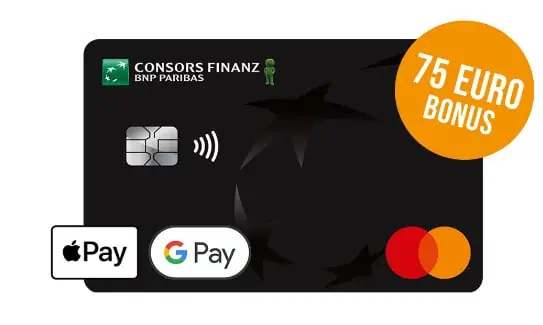 Consors Finanz Mastercard: 75,00 € Bonus + Apple Pay & Google Pay + Dauerhaft 0 € Jahresgebühr