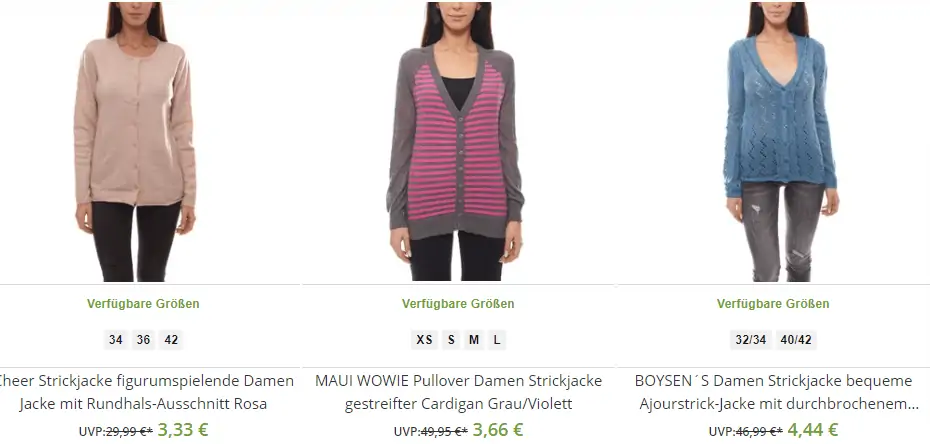 Outlet46: Über 100 Damen Strickjacken & Cardigan ab 3,33€ zzgl. Versand