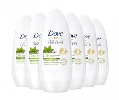 Dove Deoroller 6er Pack Matcha Grüntee und Kirschblütenduft ohne Aluminium Roll On 6 x 50 ml   Am