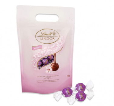 Lindt LINDOR Schokoladen Kugeln Mandel   1 kg Beutel wiederverschliessbar   ca. 80 Schokoladen Kugel