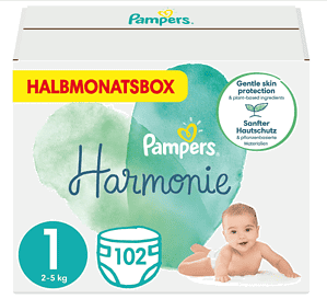 Pampers Baby Windeln Groesse 1 2 5 Kg Harmonie 102 Stueck Halbmonatsbox Sanfter Hautschutz Und Pfl