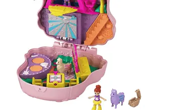 Polly Pocket GKJ50 Lama Musikparty Schatulle Bühne drehbare Tanzfläche Imbissstände Tische Pi