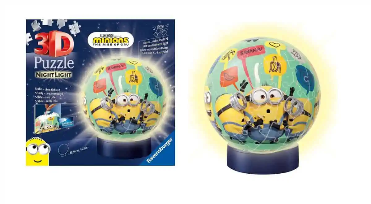 Ravensburger 3D Nachtlicht Puzzle-Ball Minions (LED Nachttischlampe mit Klatsch-Mechanismus) für 11,99 € [Prime/Otto Up] statt 19,98 €