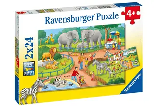 Ravensburger Kinderpuzzle 07813 Ein Tag im Zoo Puzzle fuer Kinder ab 4 Jahren mit 2x24 Teilen A 1