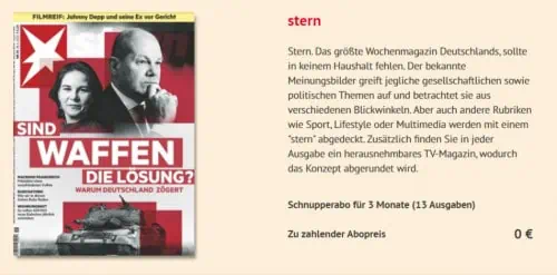 Kostenloses Schnupperabo für 3 Monate (13 Ausgaben) „Stern“ [Kündigung notwendig]