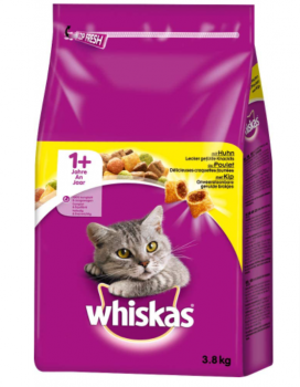 Whiskas Adult 1 Katzenfutter – Knabberstueckchen mit Huhn – Hochwertiges Trockenfutter fuer ausgewach