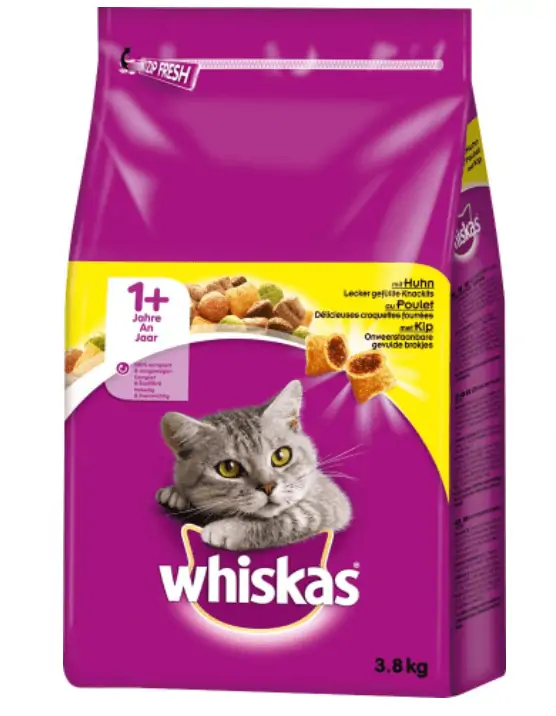 Whiskas Adult 1+ Katzenfutter – Knabberstückchen mit Huhn (1 x 3,8kg) ab 8,96 € inkl. Prime-Versand (statt 10,39 €)