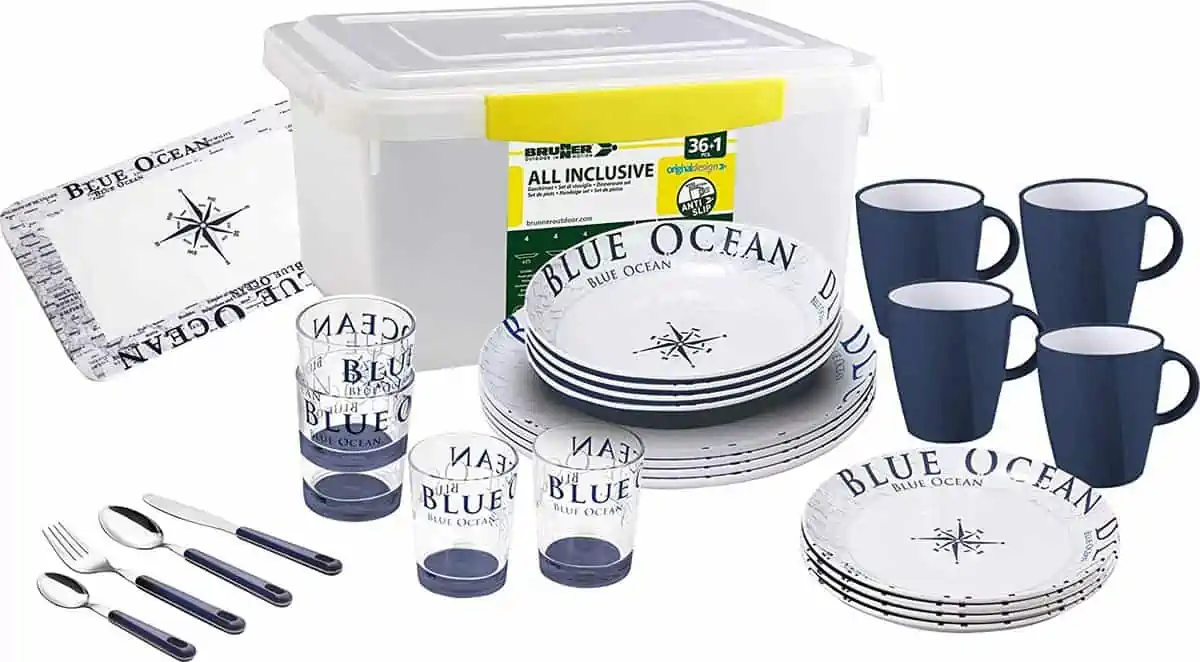 BRUNNER All Inclusive aus Melamin Blue Ocean – 36-tellig – (Camping)-Geschirrset für 92,67 € inkl. Versand statt 129,90 €