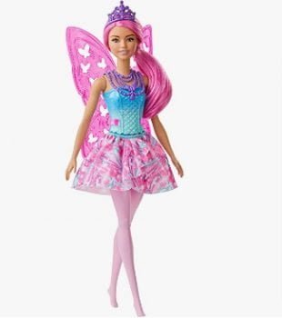 Barbie GJJ99 Dreamtopia Feen Puppe ca. 30 cm gross mit einem Juwelen Outfit in Pink und Blau pin