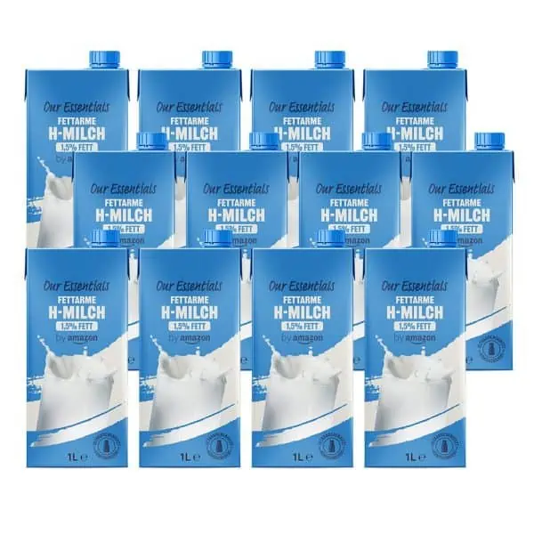 Our Essentials by Amazon Fettarme H-Milch 1,5% Fett 12er Pack (12 x 1L) ab 8,57 € inkl. Prime-Versand