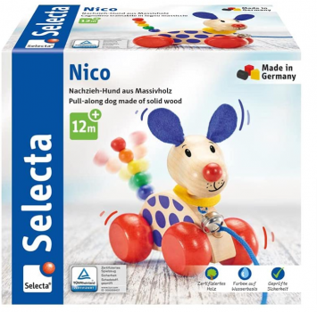 Selecta 62026 Nico Nachzieh Hund Schiebe und Nachziehspielzeug aus Holz 12 cm  Amazon.de  Spielze