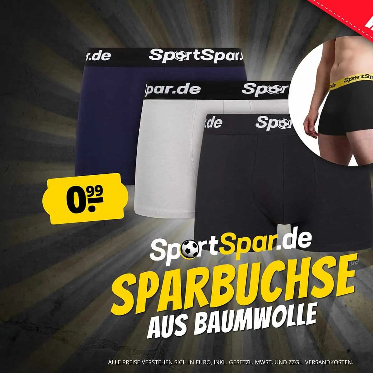 SportSpar: Herren „Sparbuchse“ Boxershorts (Gr. M bis 2XL) für 0,99€ z.b: 10 mal für 14,85€ inkl. Versand