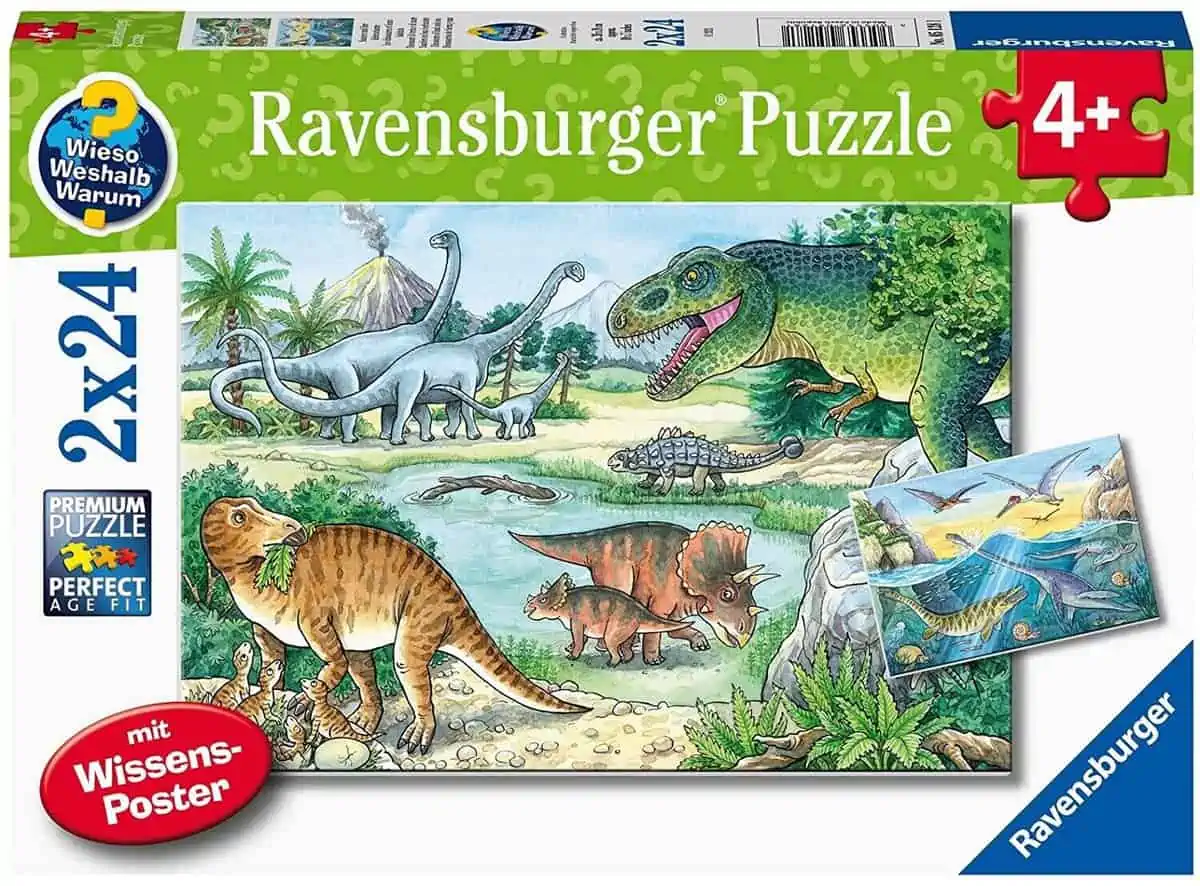 Ravensburger Kinderpuzzle – 05128 Saurier und ihre Lebensräume – 2×24 Teile Wieso? Weshalb? Warum? Puzzle für 5,99 € [Prime] statt 9,99 €
