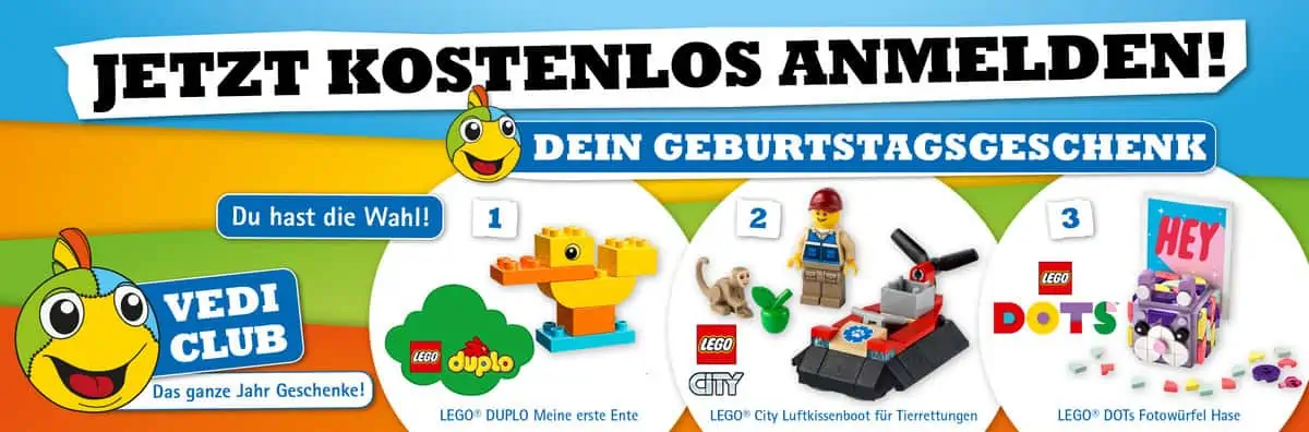 Gratis: Willkommensgeschenk + Geburtstagsgeschenk von Vedes für Kinder zwischen 0 bis 12 Jahre