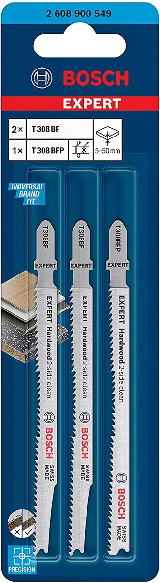 Bosch EXPERT Hardwood 2-side clean Stichsägeblatt-Set (für Küchenarbeitsplatte, Kunststoffbeschichtete Platten, Länge 117 mm) für 7,01 € [Prime] statt 12,00 €