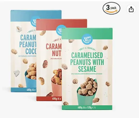 Amazon Marke – Happy Belly Auswahl von Karamellisierten Nüssen ab 9,99 € inkl. Prime-Versand (statt 16,50 €)