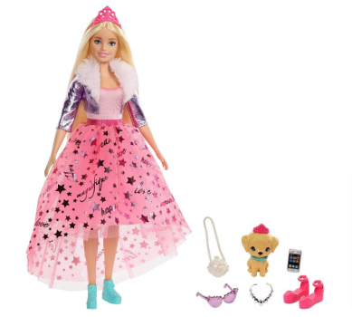 Barbie GML76 Prinzessinnen Abenteuer Puppe mit Mode ca. 30 cm blond Barbie Puppe mit Huendchen