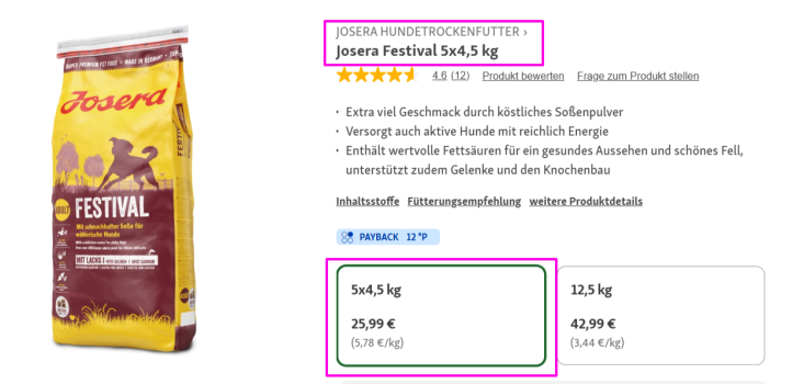 Angebot für Josera Festival Hundefutter: 5 Packungen zu je 4,5 kg.