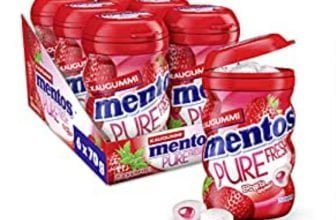 Mentos Gum Pure Fresh Erdbeere 6er Box Kaugummi Dragees Erdbeergeschmack mit Frucht Füllung zucke