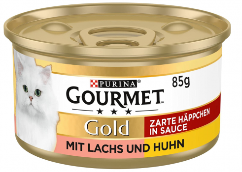 PURINA GOURMET Gold Zarte Häppchen in Sauce Katzenfutter nass mit Lachs und Huhn 12er Pack 12 x 8