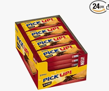 PiCK UP Dark Keksriegel 24 Einzelpackungen im Thekenaufsteller 2 Butterkekse mit dunkler Scho